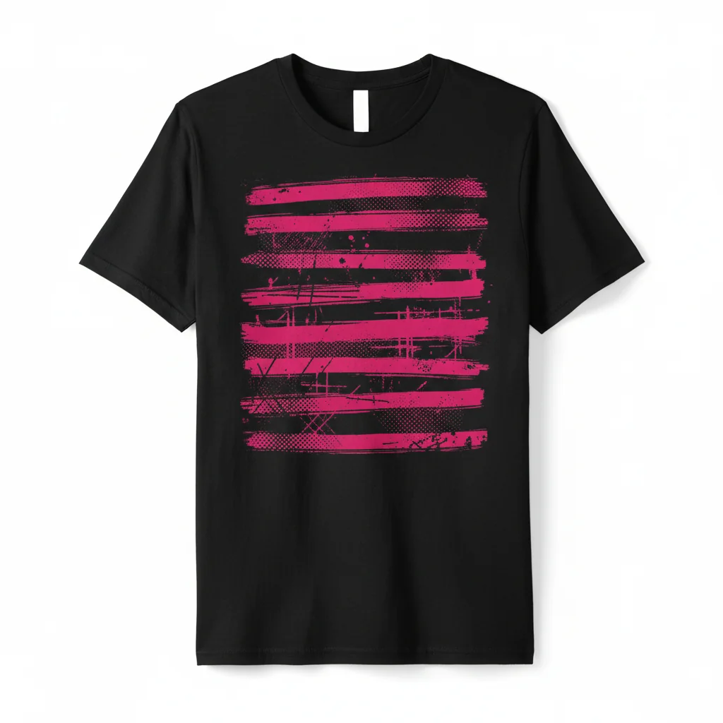 Dark Hot Pink and Black Horizontal Medium Stripes Graphic T-Shirt – Fade-Resistant & Pre-Shrunk