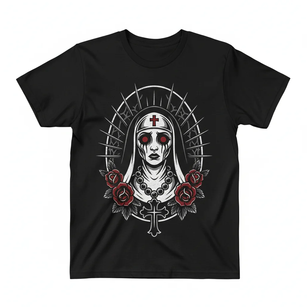 Dark Nun Traditional Tattoo Essential T-Shirt - Ultra Durable & Vibrant