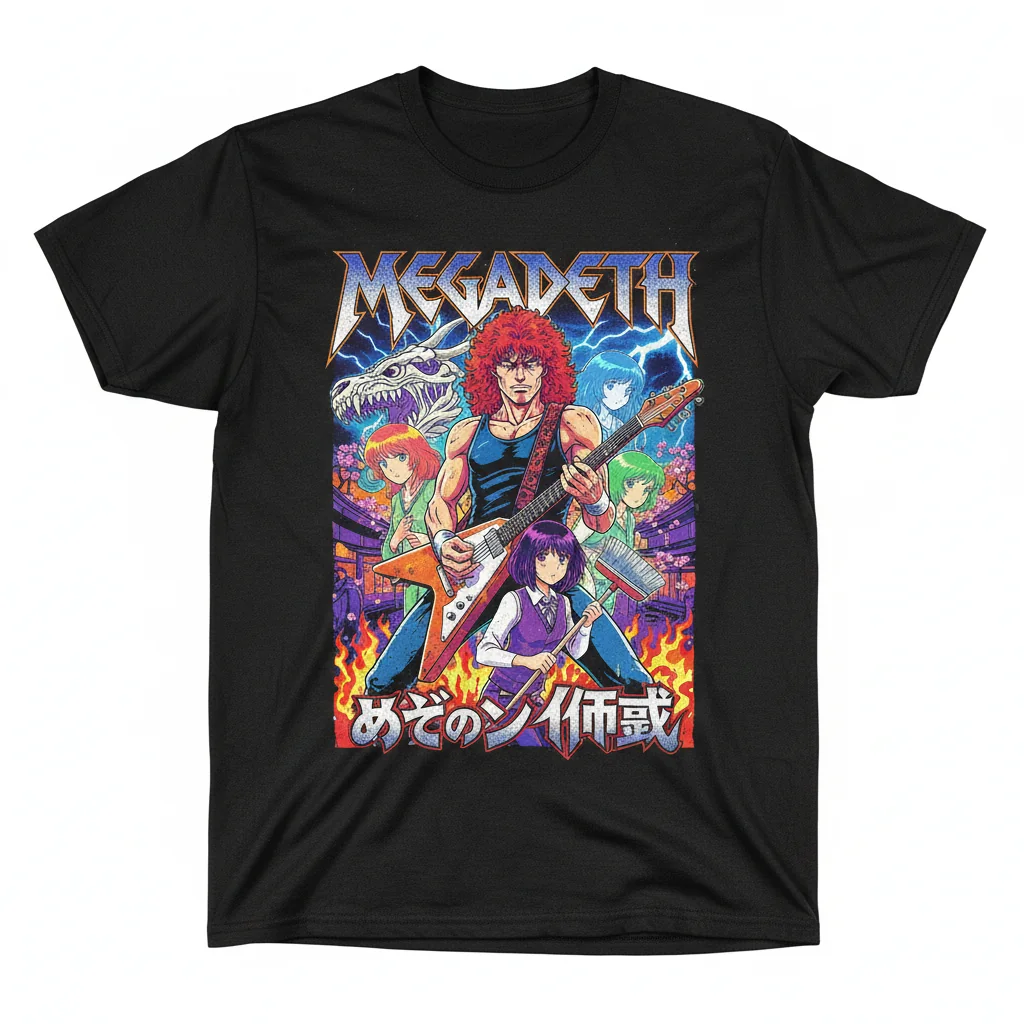 Dave Mustaine Megadeth & Maison Ikkoku Anime Mashup T-Shirt | Heavy Metal Graphic Tee