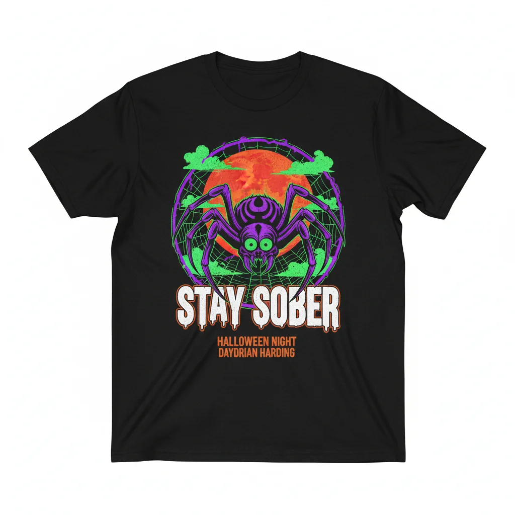 Daydrian Harding Stay Sober Spider Halloween Shirt – Durable, Pre-Shrunk & Eco-Friendly