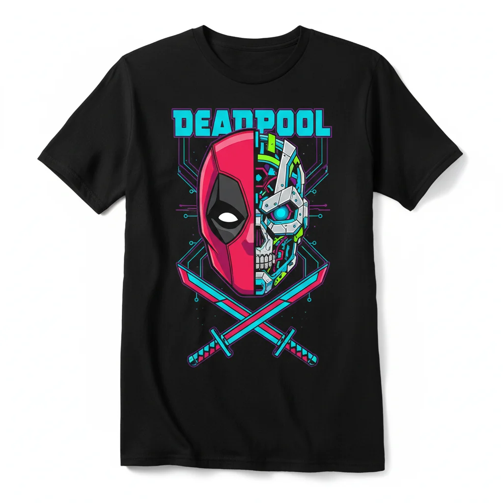 Deadpool Half Robot Head Graphic T-Shirt - Premium Cotton Tee