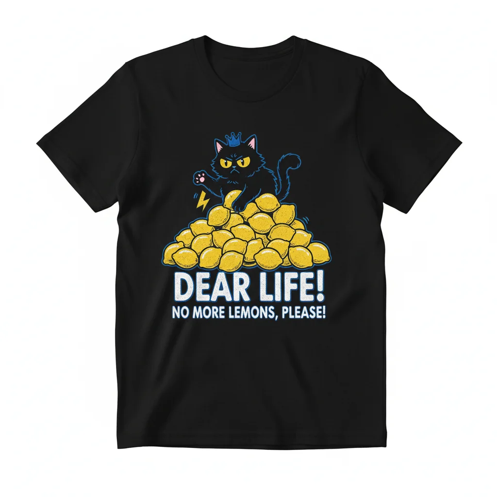 Dear Life: No More Lemons Please – Whimsical Black Cat Tee