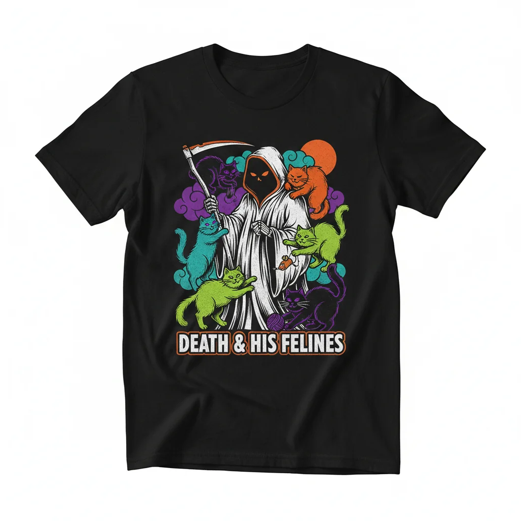 Death and His Cats Essential T-Shirt – Unique Art Tee
