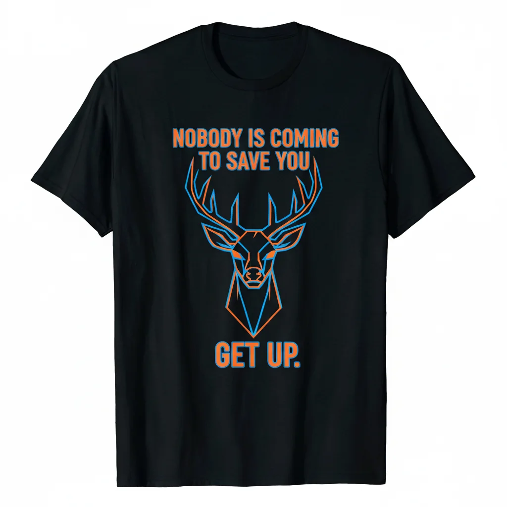 Deer Nobody Is Coming To Save You Get Up Shirt - Motivational Humorous Graphic Tee