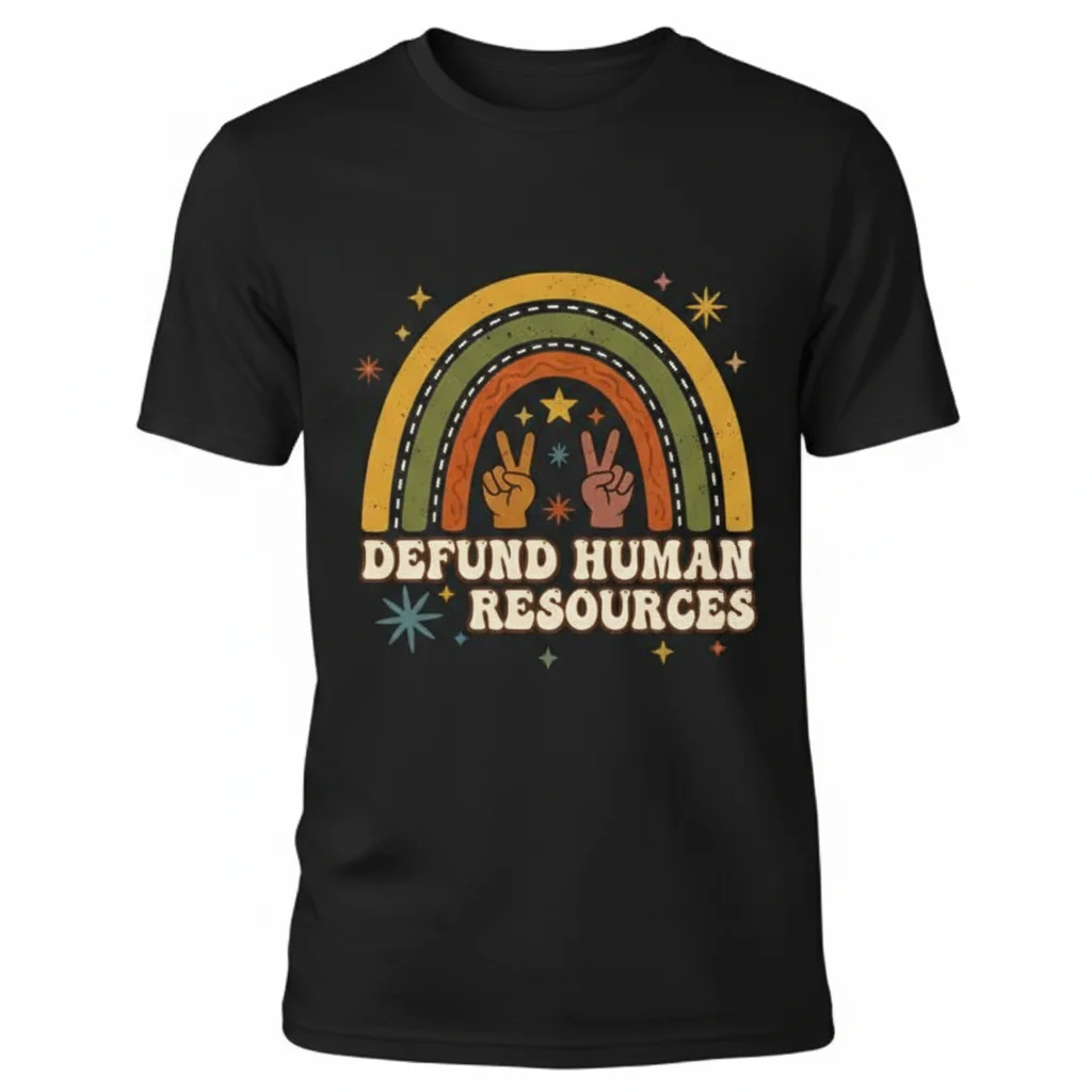 Defund Human Resources - Groovy Boho Rainbow Essential Tee