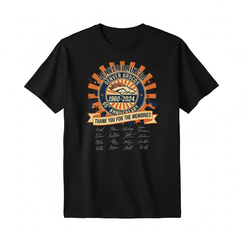 Denver Broncos 1960-2024: 65th Anniversary Signature 'Thank You For The Memories' Commemorative Tee