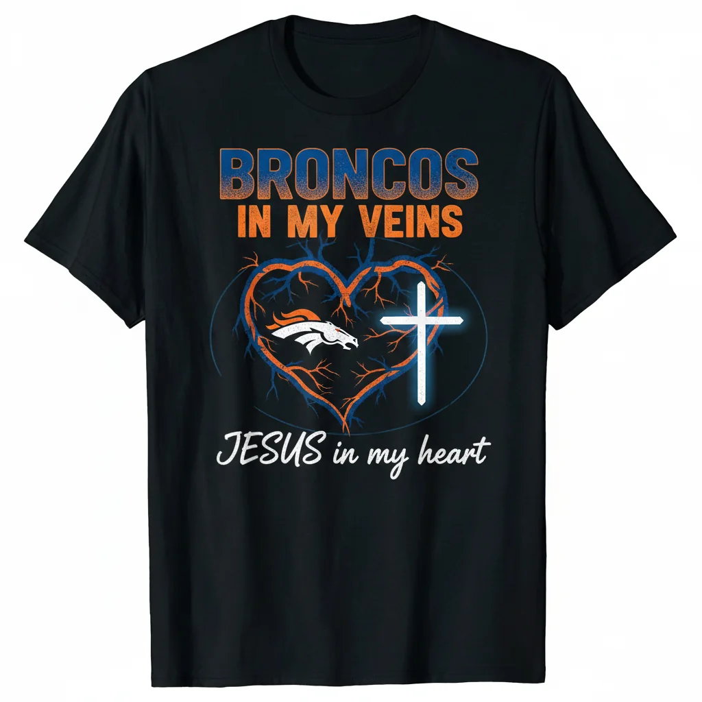 Broncos in My Veins, Jesus in My Heart – Your Game Day & Everyday Tee