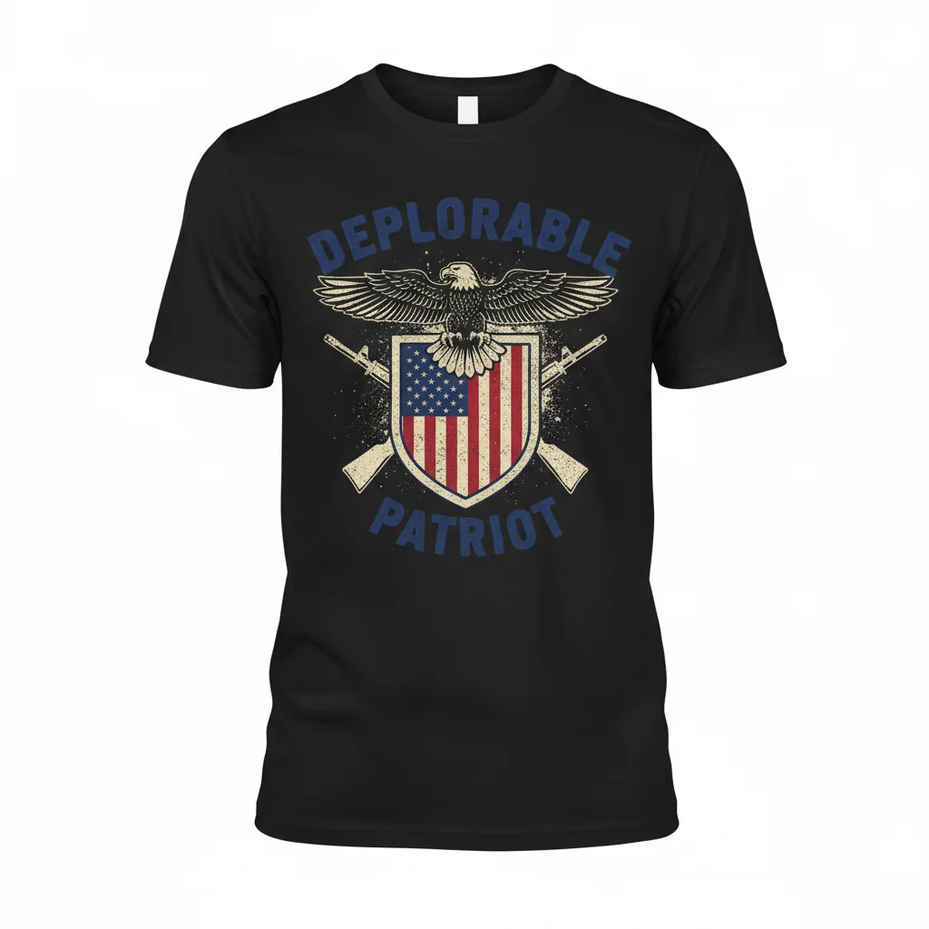 Deplorable Patriot T-Shirt | Blue Lettering Graphic Tee | Unisex Cotton Shirt