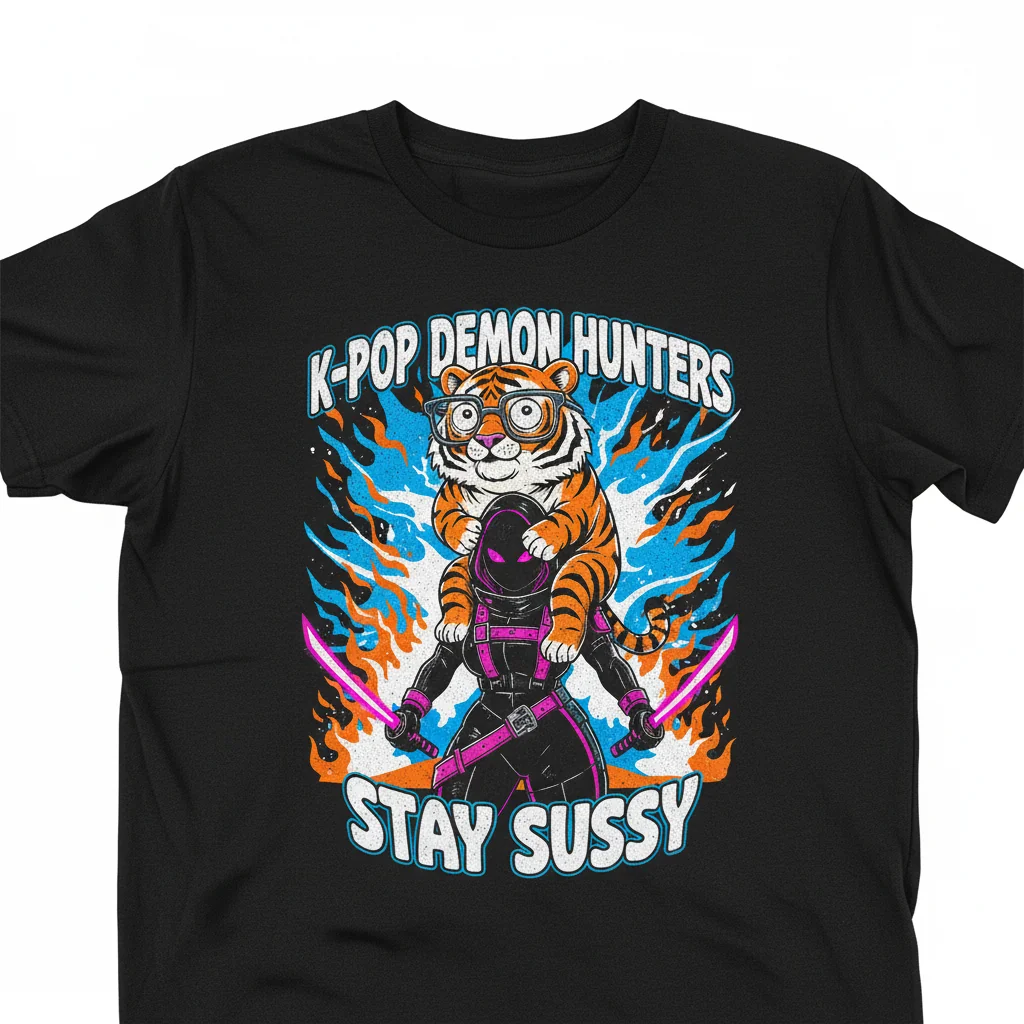 Derpy Tiger & Sussy (K-Pop Demon Hunters) Premium Unisex T-Shirt – Offizielles Fan-Merch