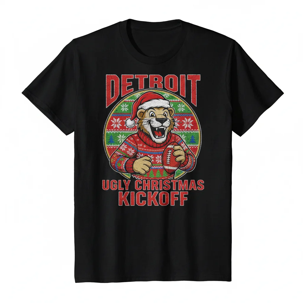 Espíritu Festivo de Detroit: Camiseta Navideña con Mascota de Fútbol