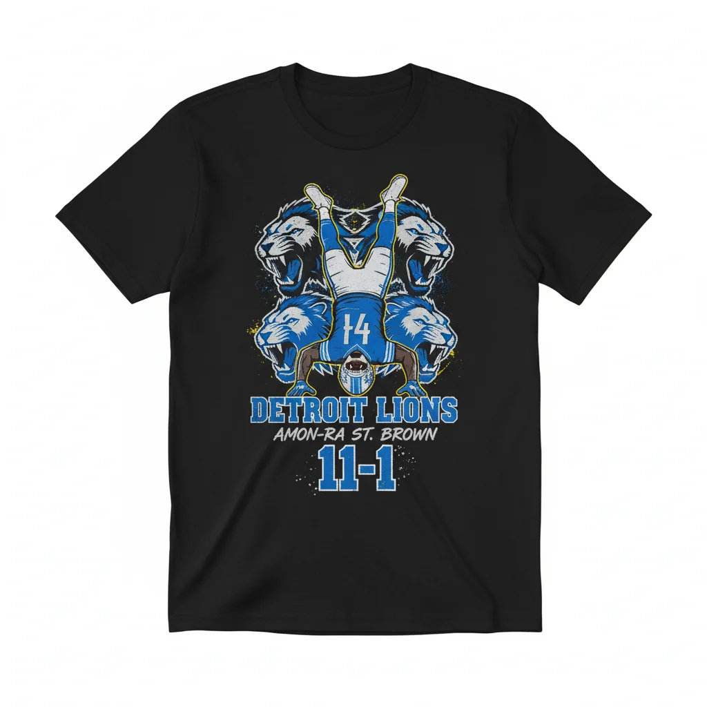 Detroit Lions Amon-Ra St. Brown Headstand Touchdown T-Shirt | 11-1 Football Score Tee