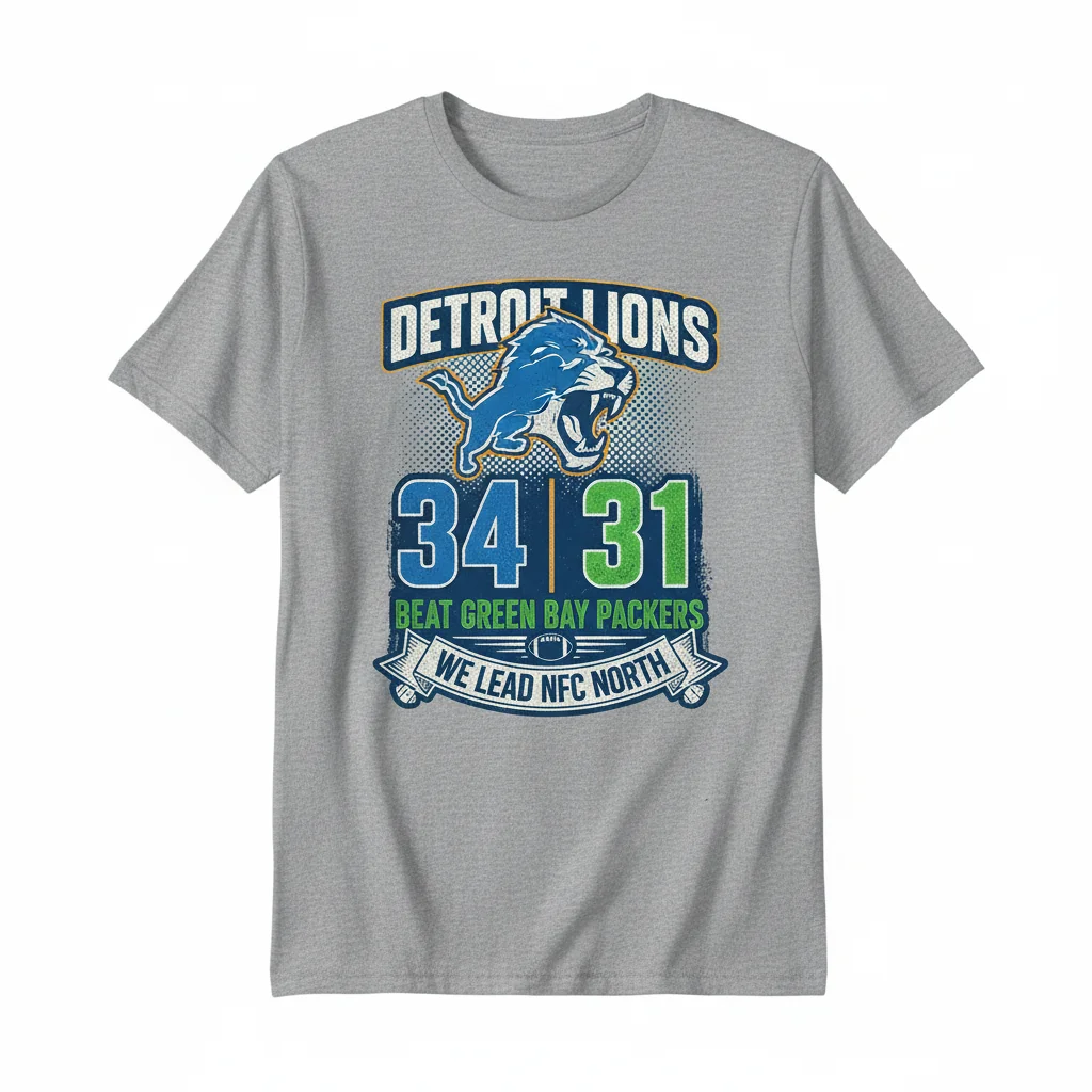 Detroit Lions 34-31 Packers Victory 'We Lead NFC North' Shirt - Durable Fan Tee