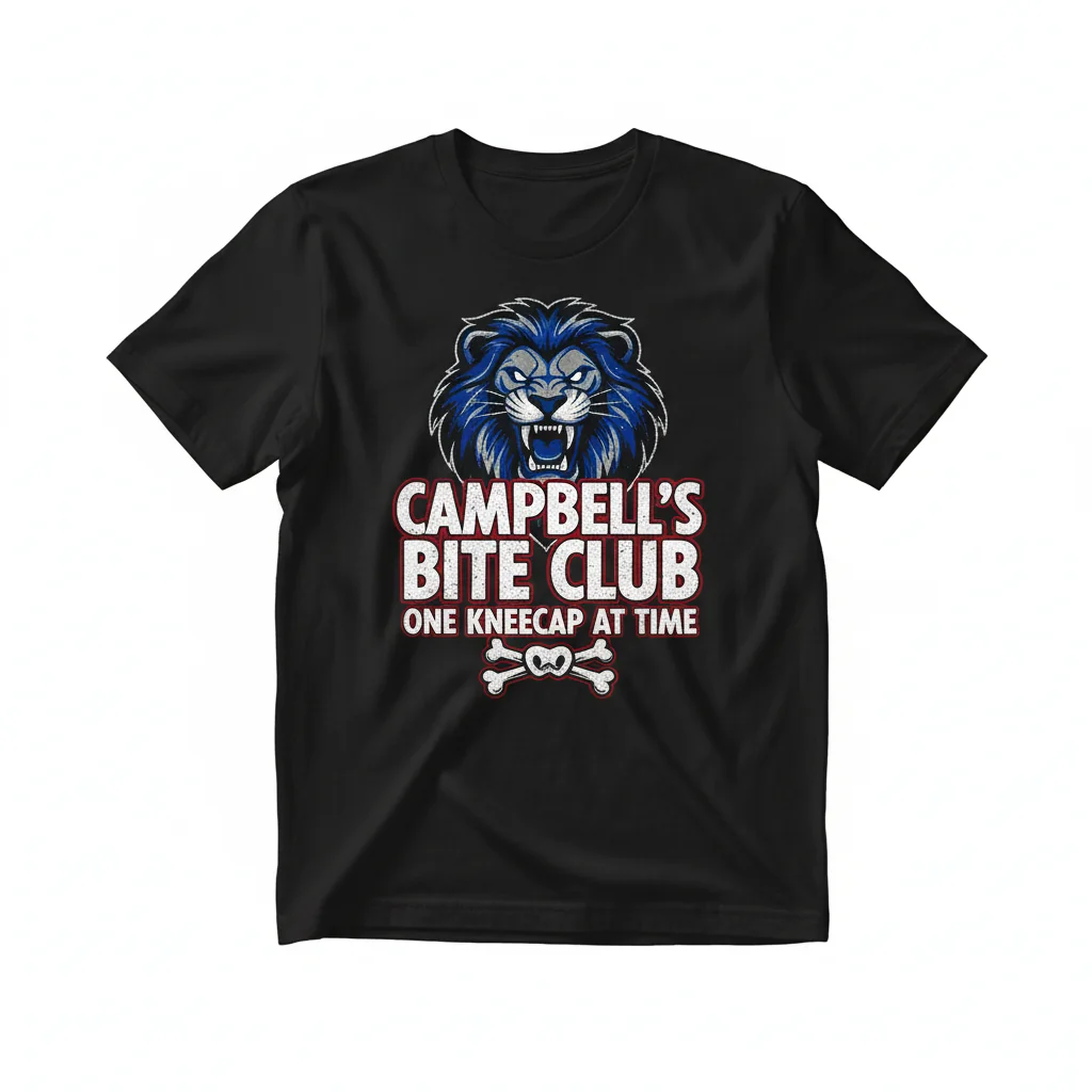 Detroit Lions Dan Campbell 'Bite Club' One Kneecap At A Time T-Shirt - Fan Apparel