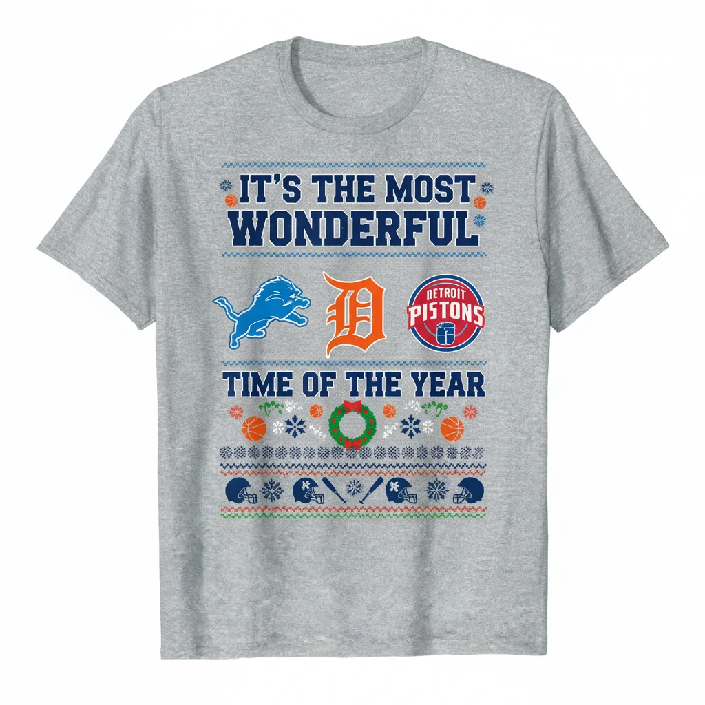 Detroit Lions, Tigers, Pistons: It's The Most Wonderful Time Of The Year Christmas Shirt