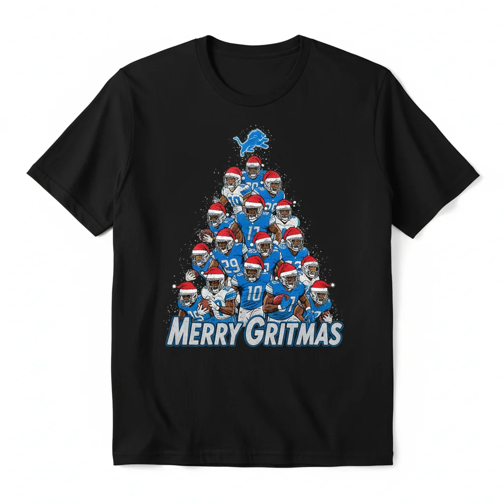 Detroit Lions Football Christmas Tree 'Merry Gritmas' Lifestyle Tee