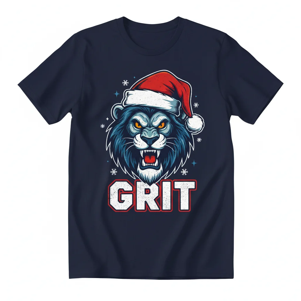 Detroit Lions Grit Santa Hat Christmas Logo T-Shirt - Official NFL Fan Apparel