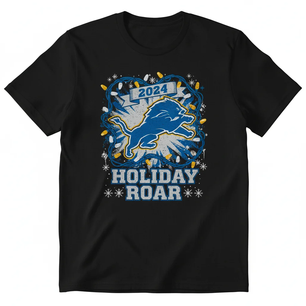 Detroit Lions Holiday Lights Christmas Shirt - Durable Fan Apparel