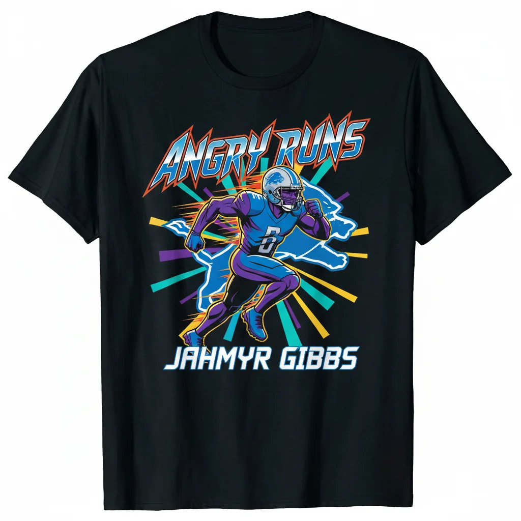 Detroit Lions Jahmyr Gibbs Angry Runs Graphic Tee – Ultra-Soft & Premium Quality