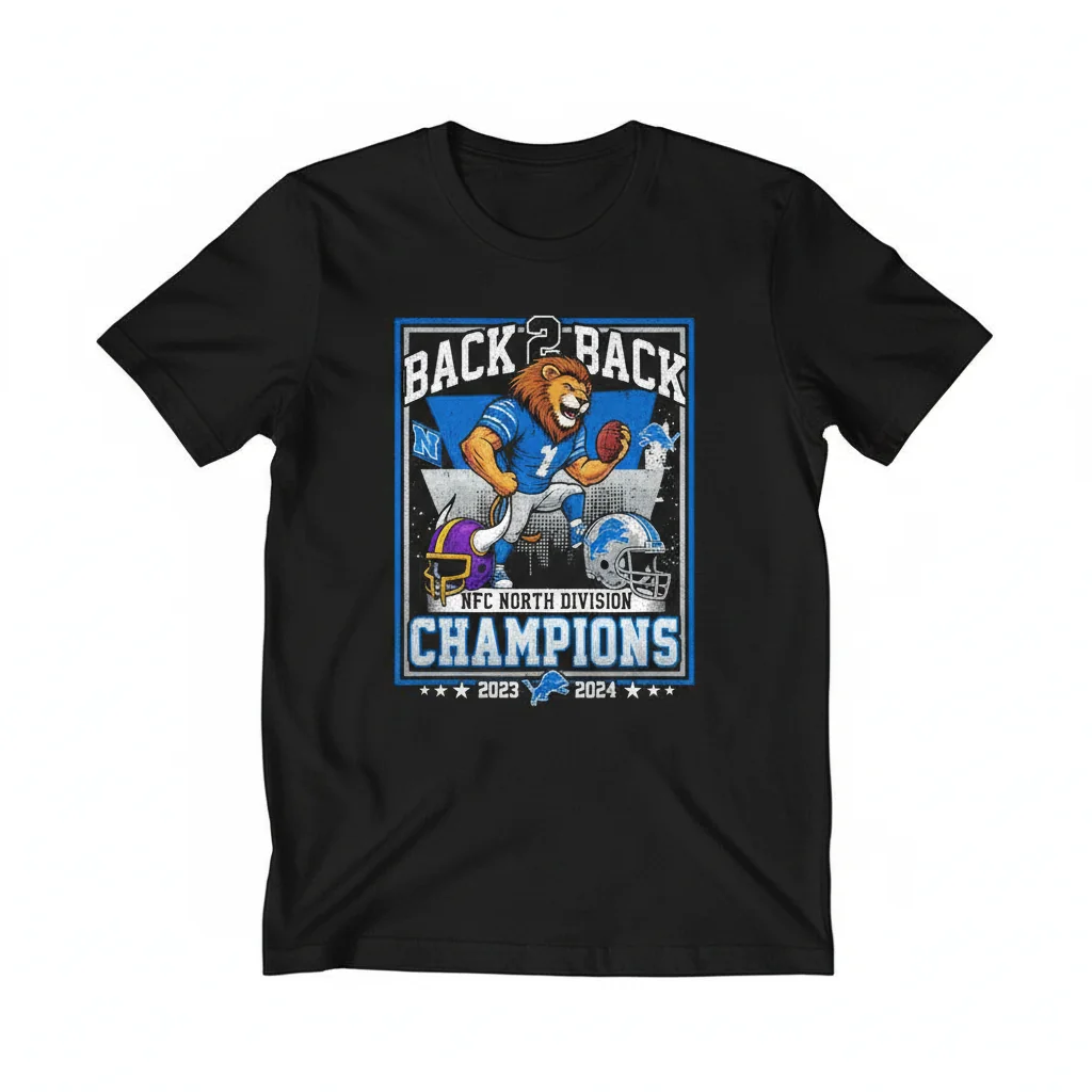 Detroit Lions & Minnesota Vikings NFC North Champions 2023-2024 Mascot T-Shirt