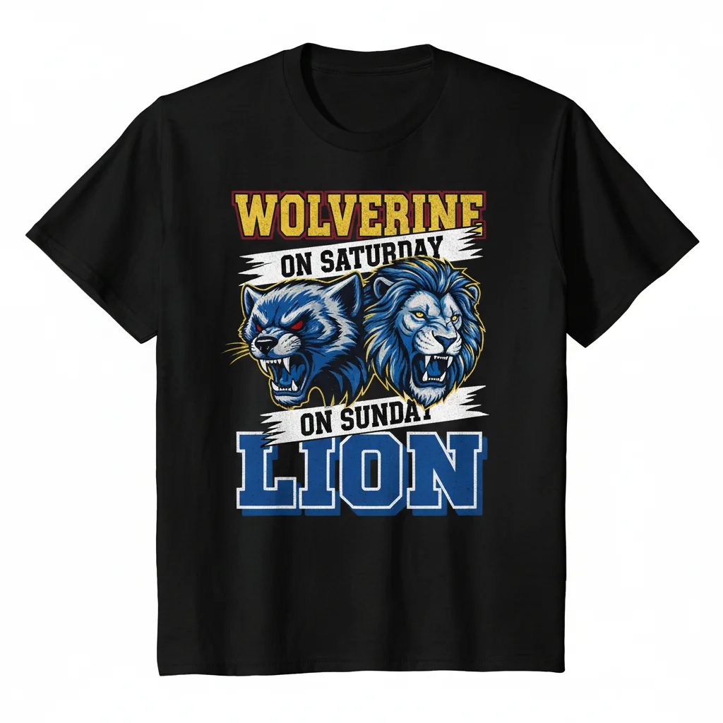 Detroit Lions Wolverine On Saturday Lion On Sunday - Ultimate Fan Tee