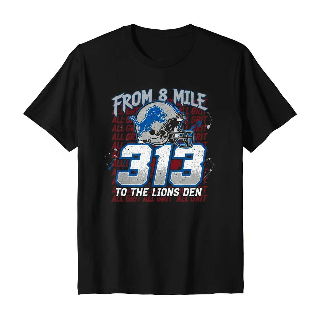 Detroit Lions x Eminem '8 Mile to the Lions Den' All Grit 313 Helmet T-Shirt