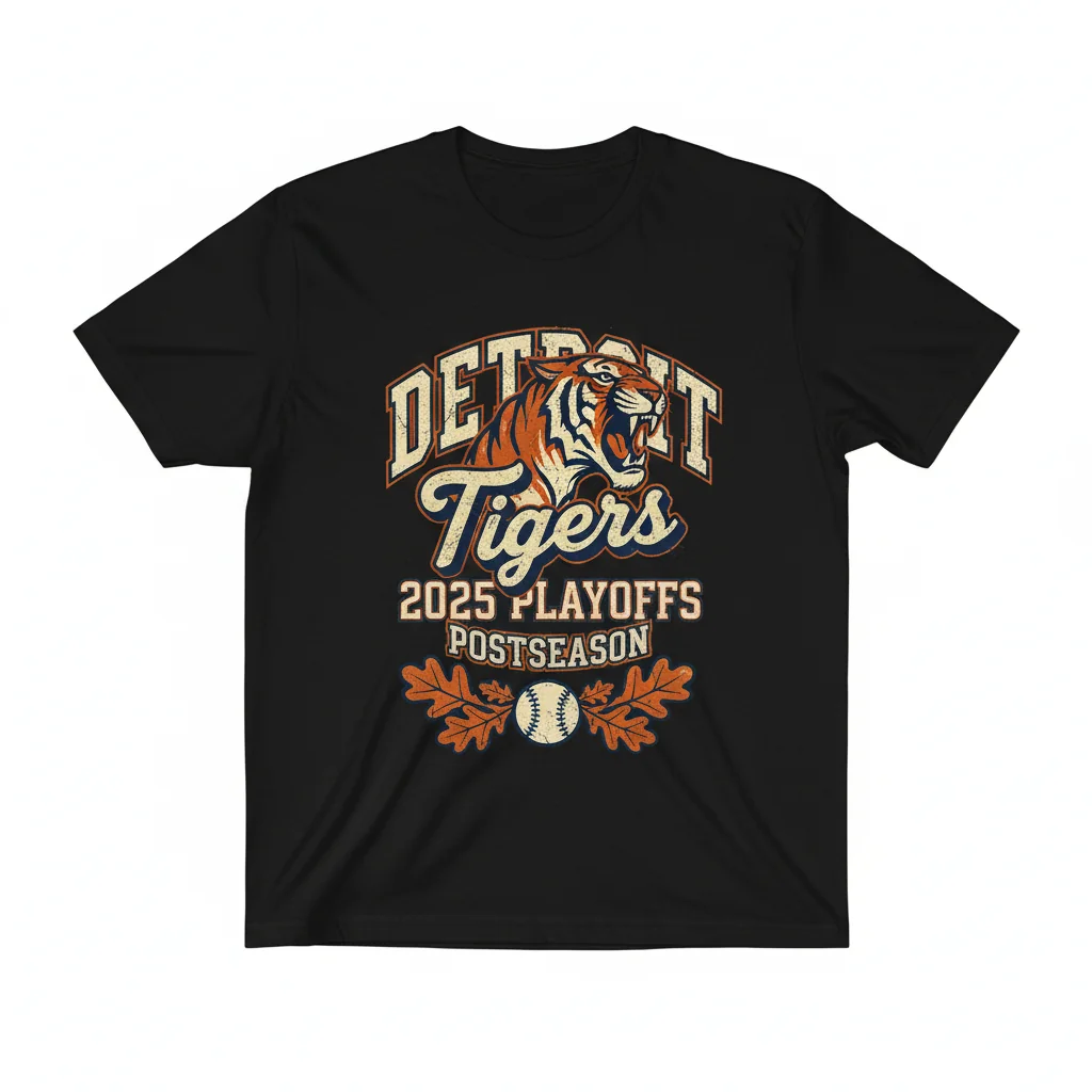Detroit Tigers 2025 Playoffs Postseason "Built for Fall" Logo T-Shirt - Official Fan Gear