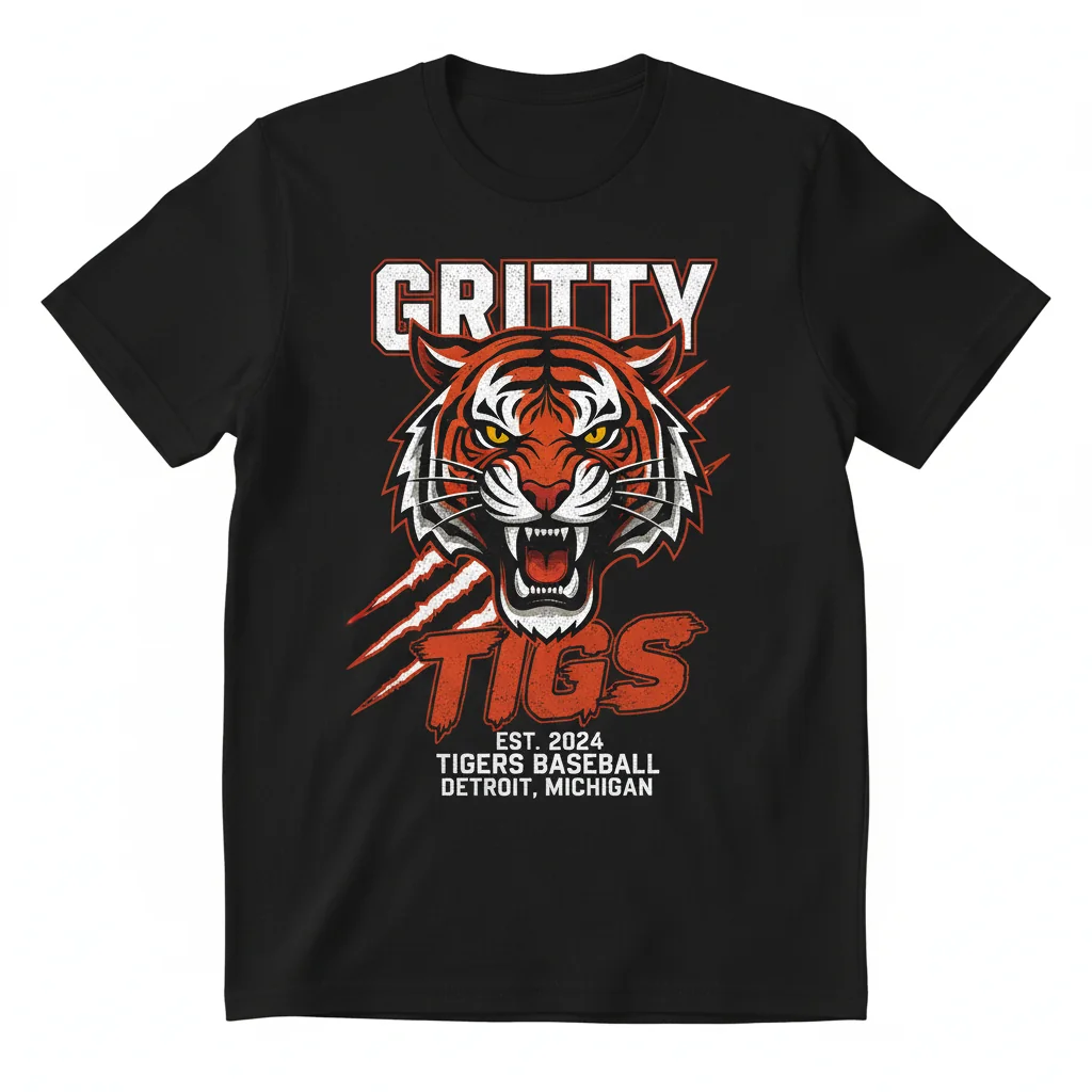 Detroit Tigers 'Gritty Tigs' Baseball Fan T-Shirt - Men's & Women's Ultra Soft Cotton