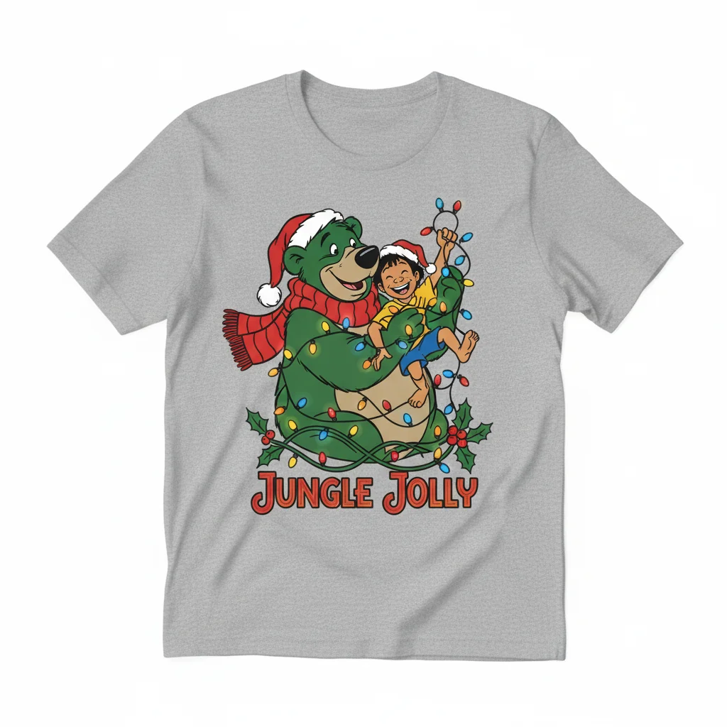 Disney Jungle Book Mowgli Baloo Christmas Light Shirt - Fade-Resistant & Pre-Shrunk