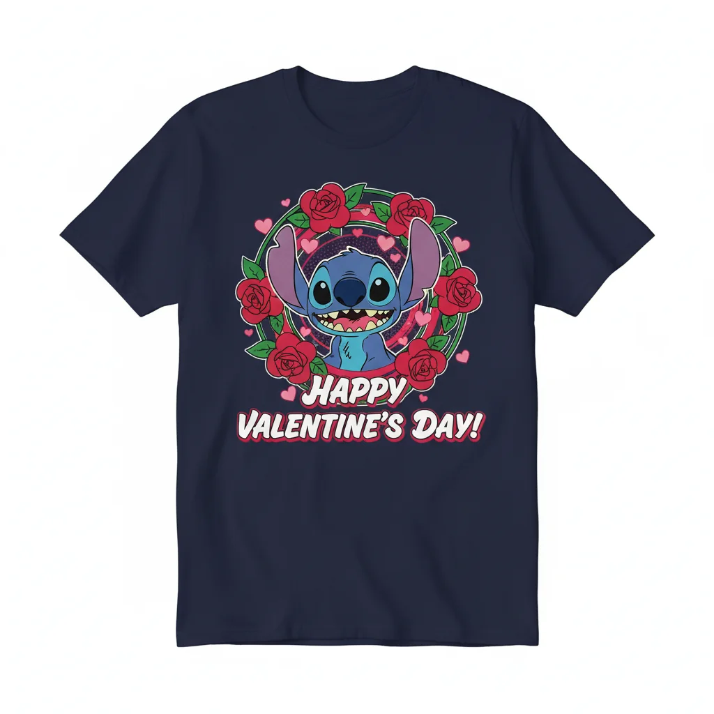 Stitch & Rose Embrace: A Valentine's Day Dream Shirt