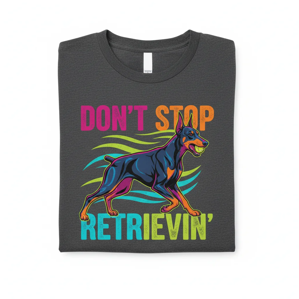 Doberman Pinscher 'Don't Stop Retrievin'' Funny Dog T-Shirt - Premium Cotton Tee