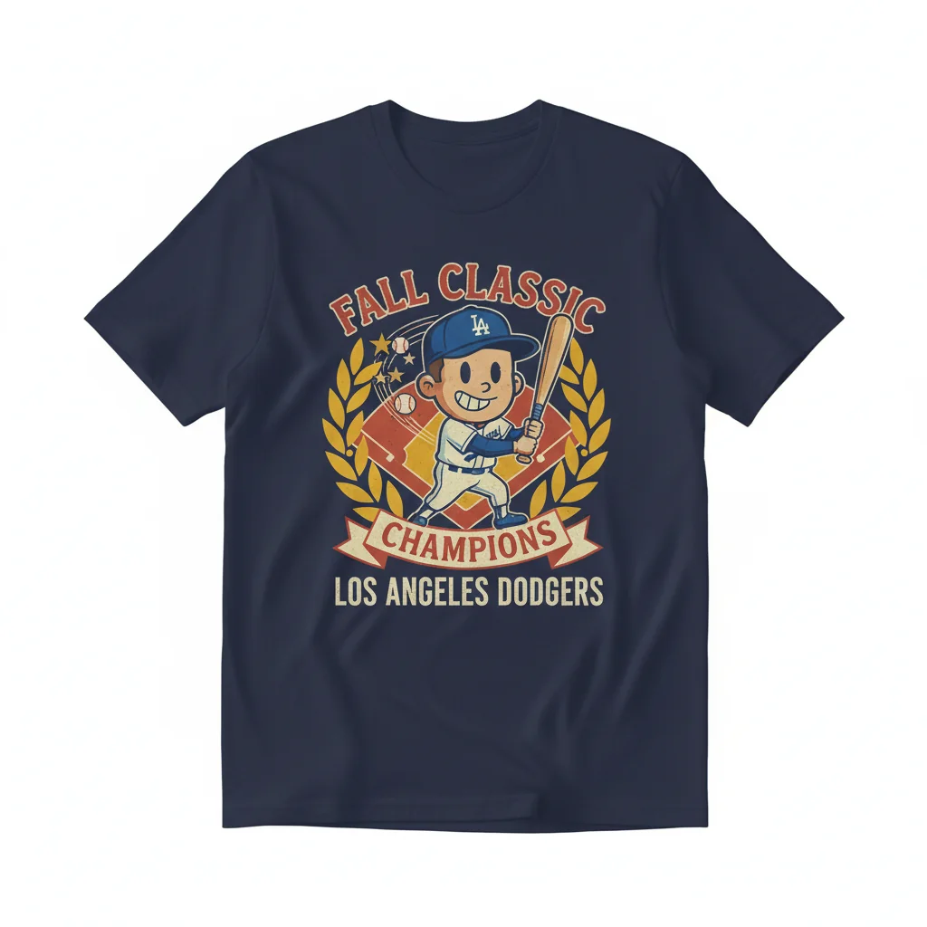 Dodgers Baseball Team Cartoon Throwback Fall Classic Champions T-Shirt - Premium Cotton Tee