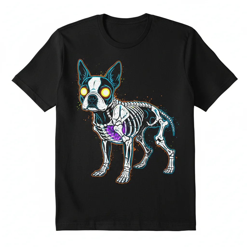 Boston Terrier Skeleton T-Shirt | Spooky & Cute Dog Lover Graphic Tee