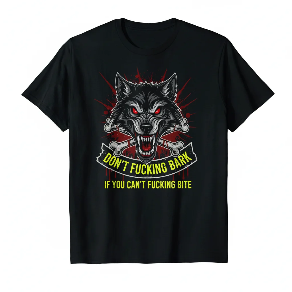Fierce Wolf Bark Bite Graphic Tee - Bold Statement Shirt