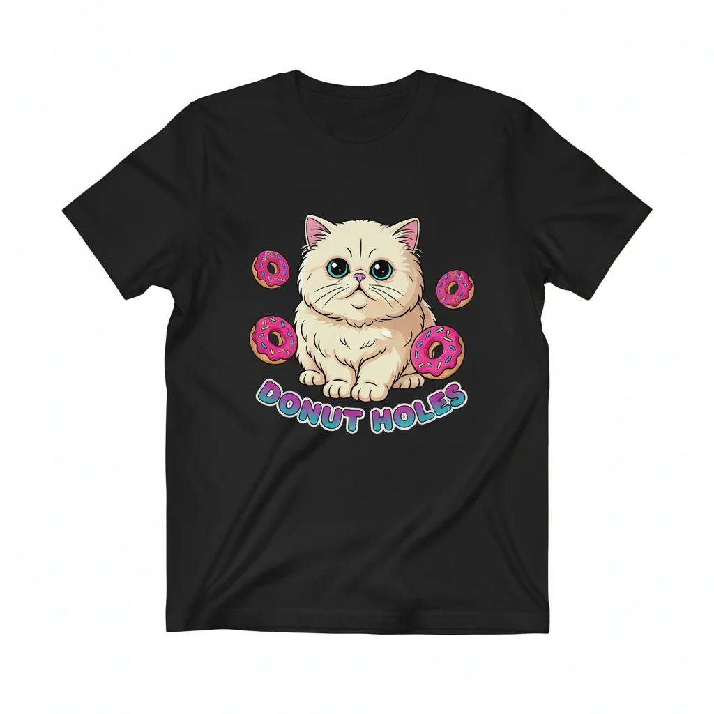 Donut Holes Persian Cat Graphic T-Shirt - Cute Feline Lover Apparel