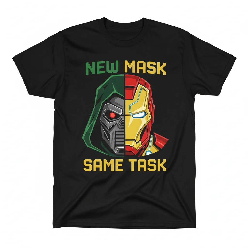 Dr. Doom x Iron Man Half-Half Face T-Shirt - Marvel Comics Mashup Tee