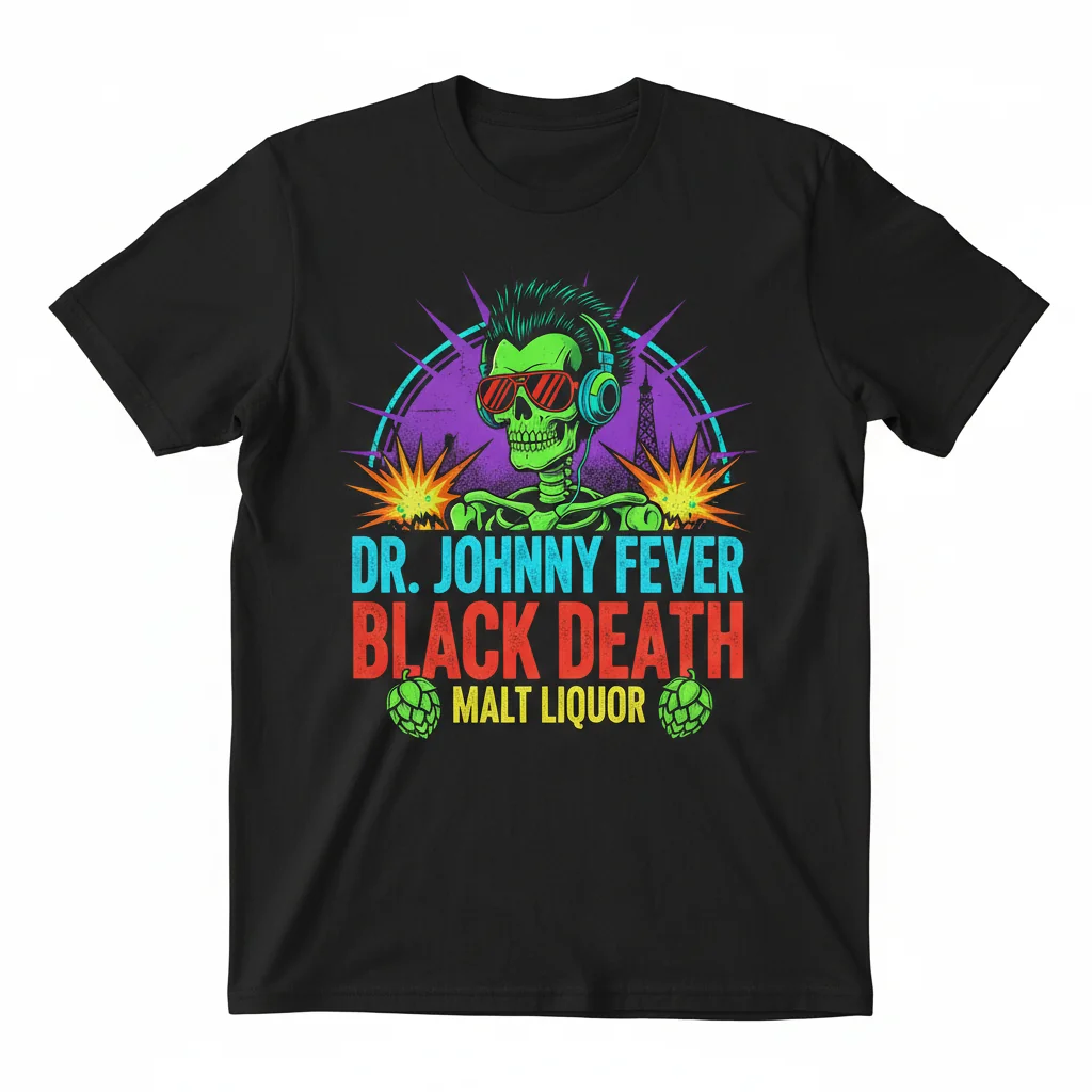 Dr. Johnny Fever Black Death Malt Liquor: The Essential Broadcast Tee