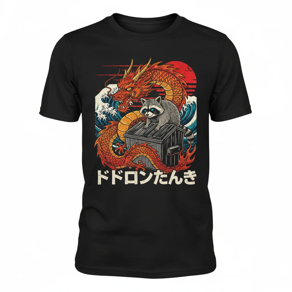 T-Shirt Esencial "Dragón, Mapache, Japonés": Estilo Duradero, Ajuste Perfecto