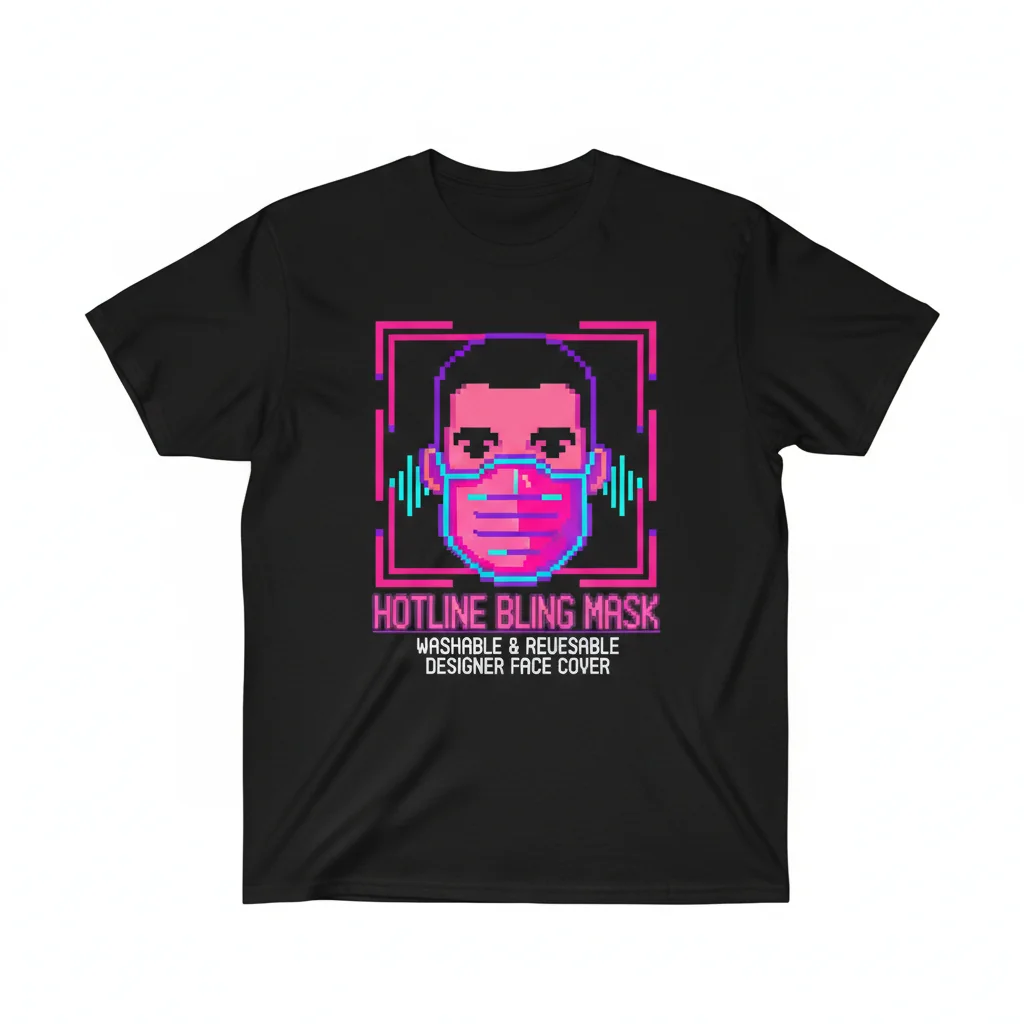 Drake 'Hotline Bling' Pink Aesthetic Face Mask Graphic T-Shirt - Washable & Reusable Designer Tee