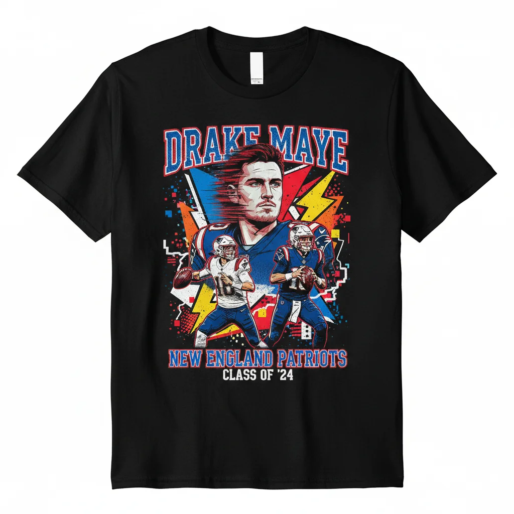 Drake Maye New England Patriots 90s Vintage Collage Player T-Shirt