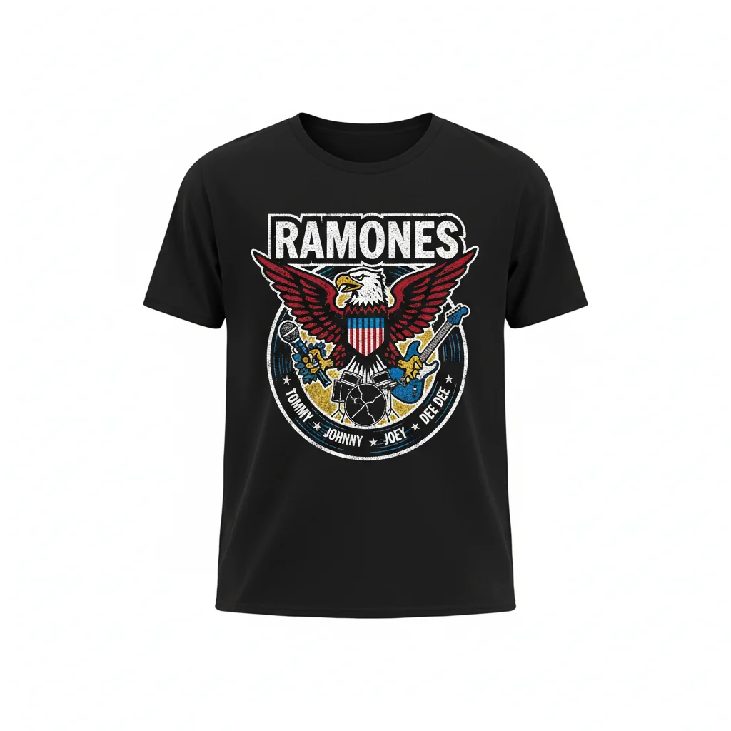 Eagle Ramones Tommy Johnny Joey Dee Dee T-Shirt - Premium Band Tee