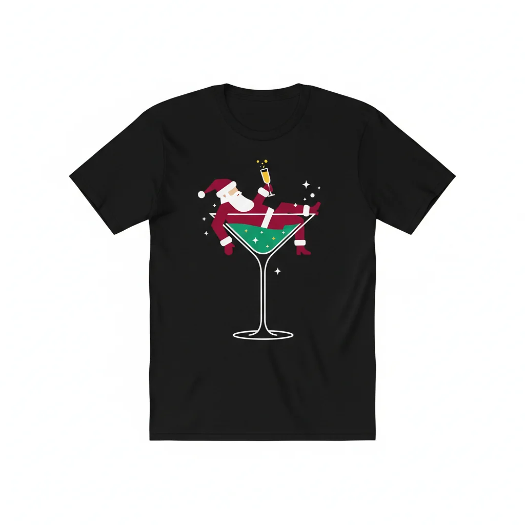 Elegant Santa Martini Glass Art Essential T-Shirt - Premium Cotton Tee
