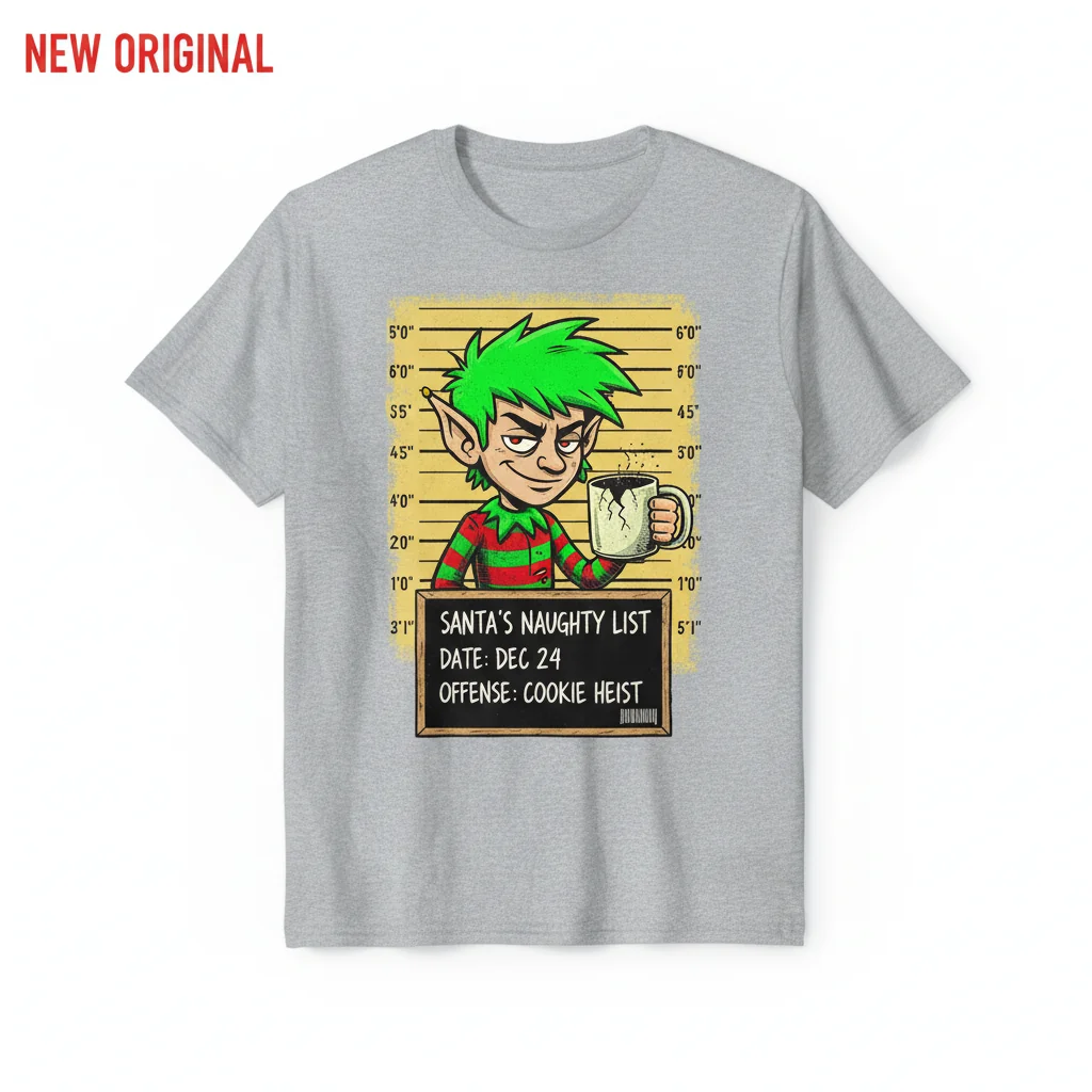 Embrace Your Inner Misfit: The "Elf Mugshot" Essential T-Shirt