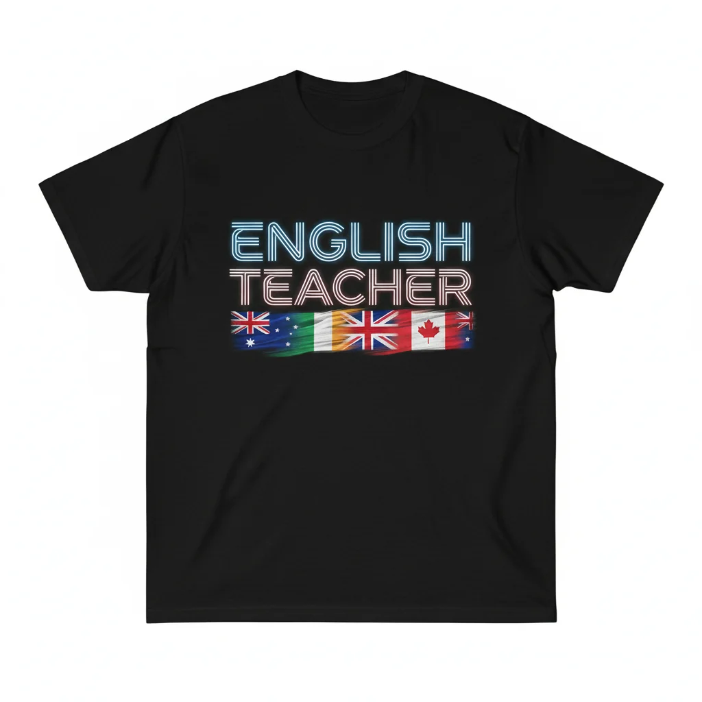 English Teacher T-Shirt - Flags of English Speaking Countries | Light Writing Essential
