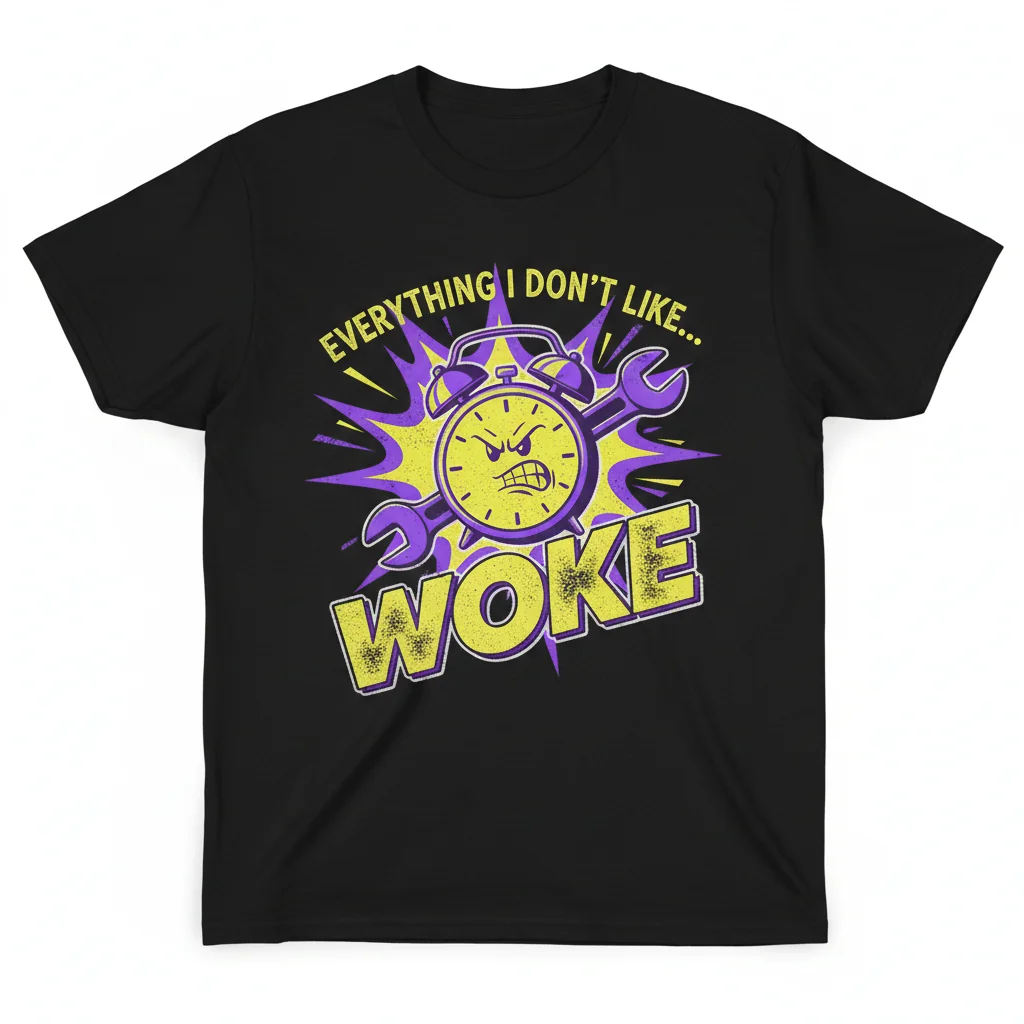 WOKE White Humor T-Shirt: Funny Slogan 'Everything I Don't Like Is WOKE White' Tee