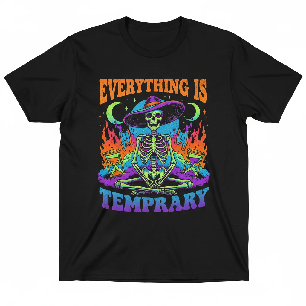 Everything Is Temporary Skeleton Shirt | Memento Mori Graphic Tee | Unisex Soft Cotton T-Shirt