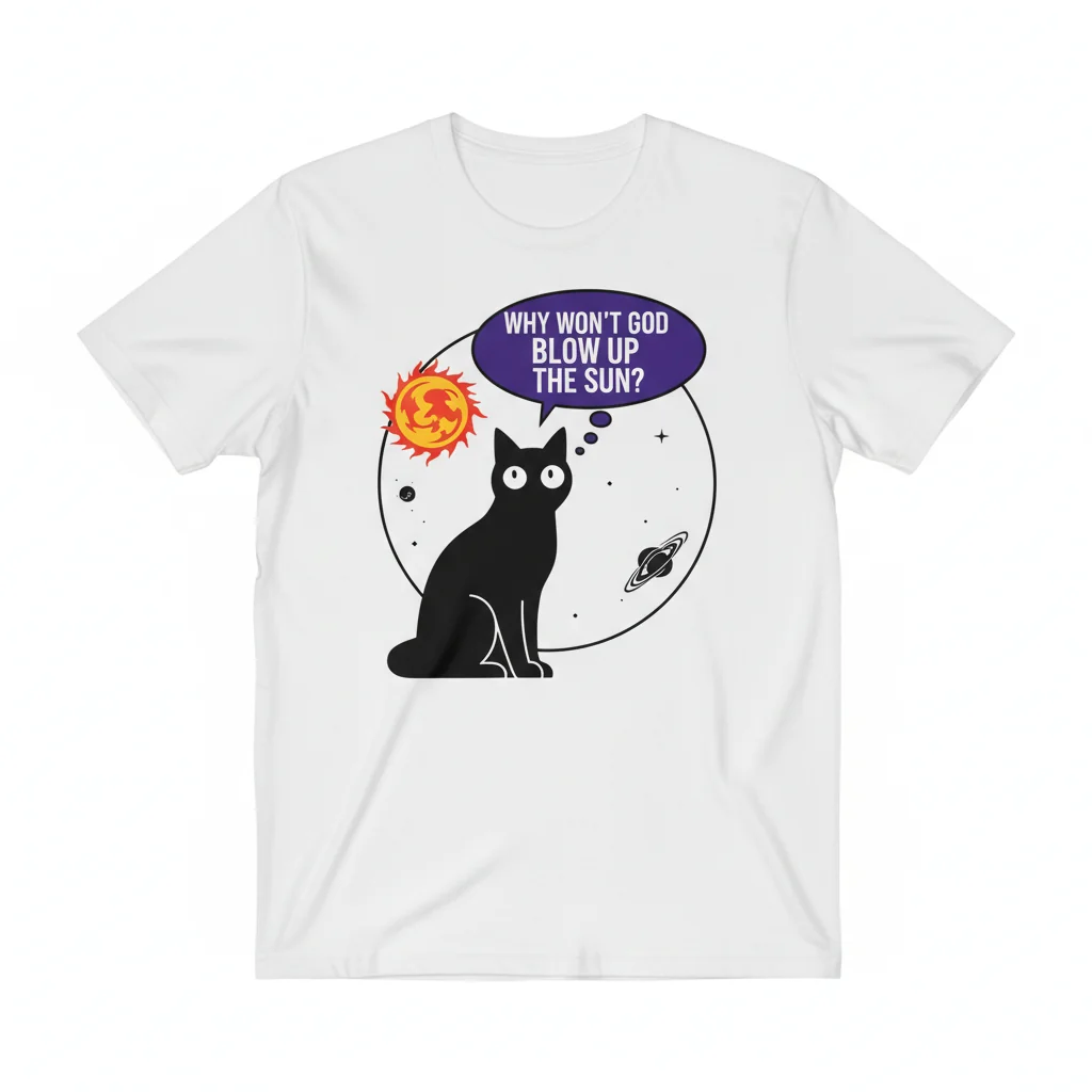 Existential Cat: Why Won't God Blow Up The Sun? Essential T-Shirt