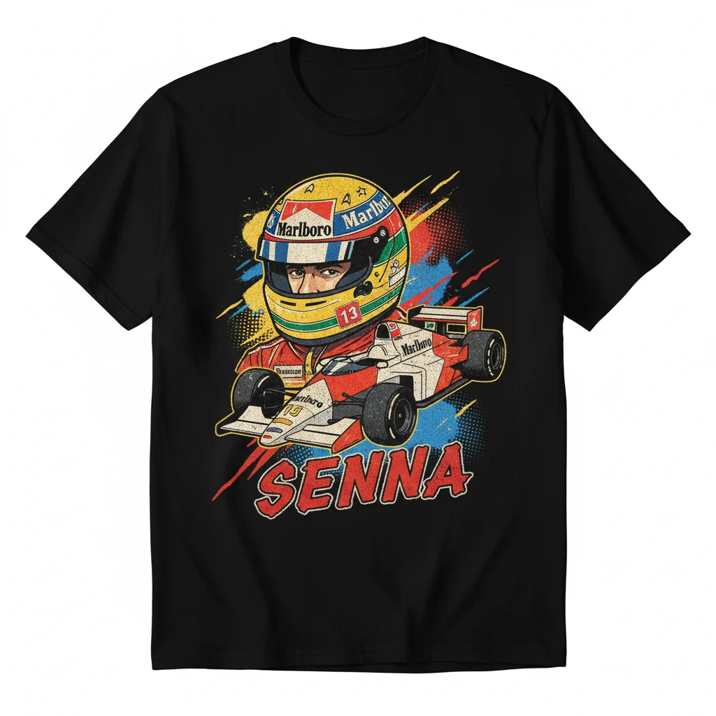 F1 Ayrton Senna Marlboro Cartoon Graphic T-Shirt | Premium Cotton
