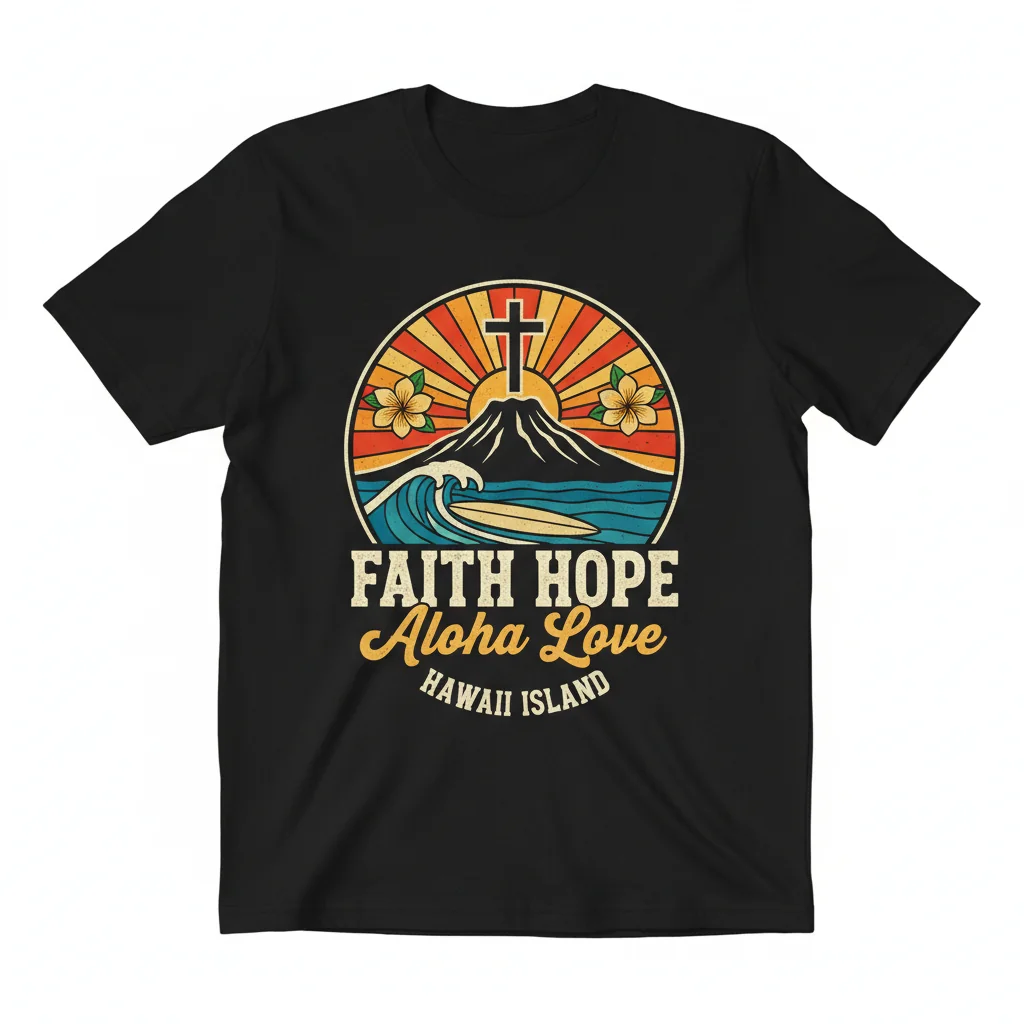 Embrace the Spirit: Faith, Hope, Aloha, Love Hawaii Island Tee
