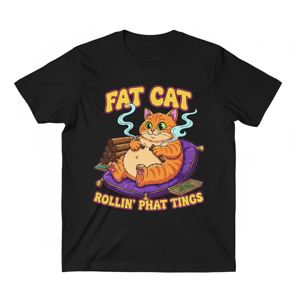 Whimsical Fat Cat & Friends: Artistic 'Rolling Fatties' Tee