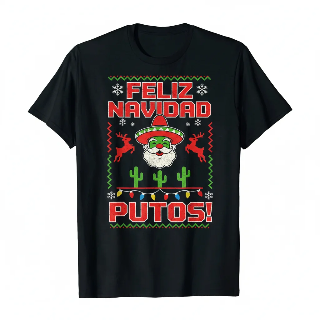 Feliz Navidad Putos Ugly Christmas Funny Spanish Quote T-Shirt